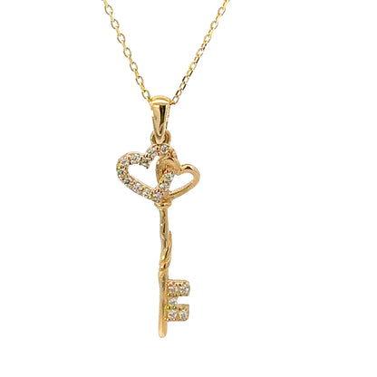 14 Karat Gold Double Hearts Key Necklace