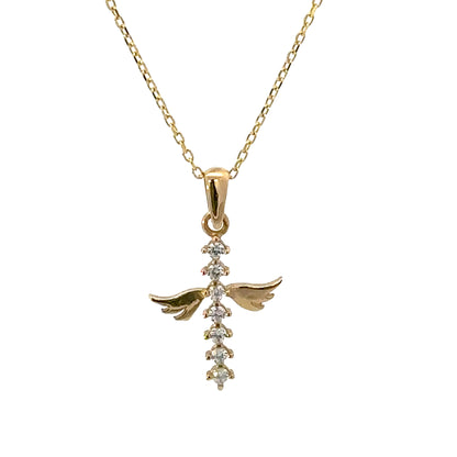 14 Karat Gold Angel Cross Pendant Necklace