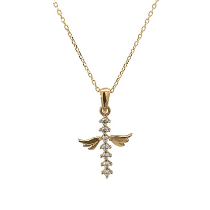 14 Karat Gold Angel Cross Pendant Necklace