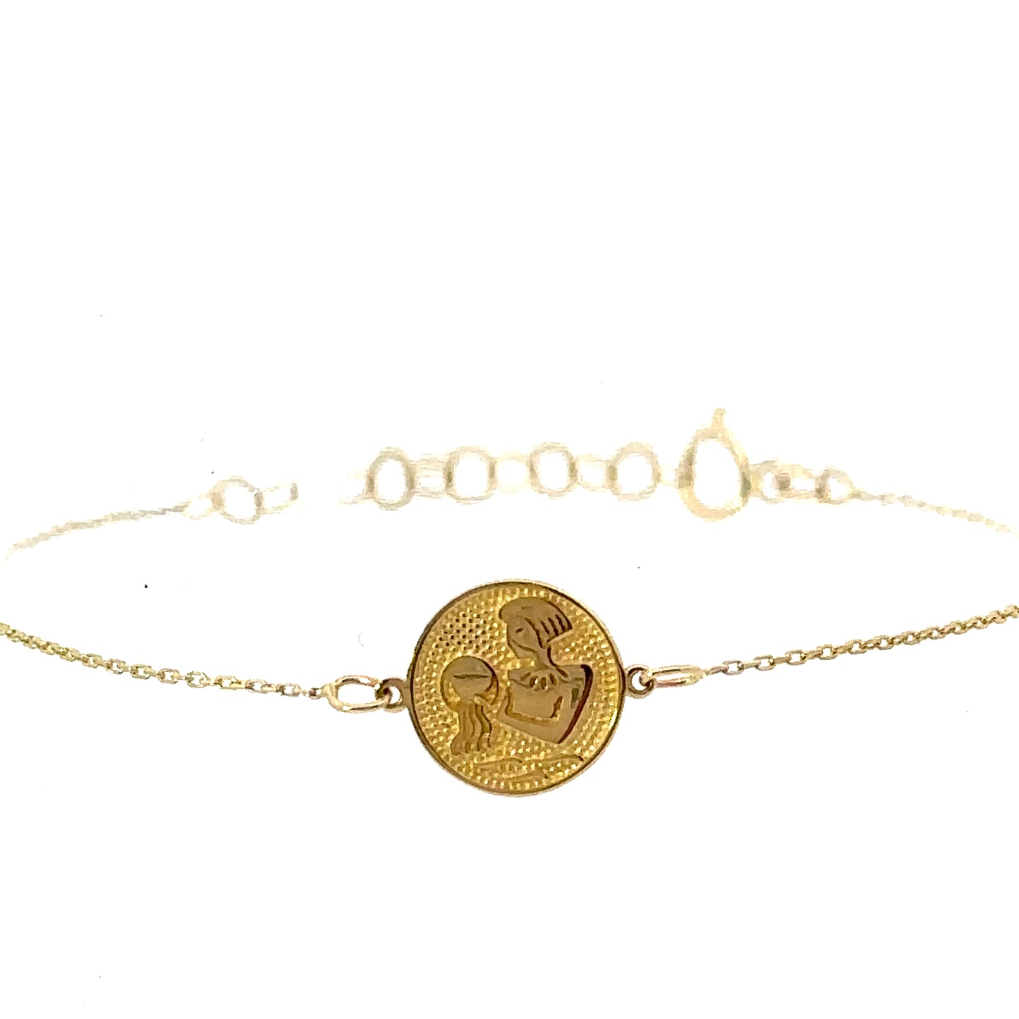 14 Karat Gold Aquarius Zodiac Disc Bracelet