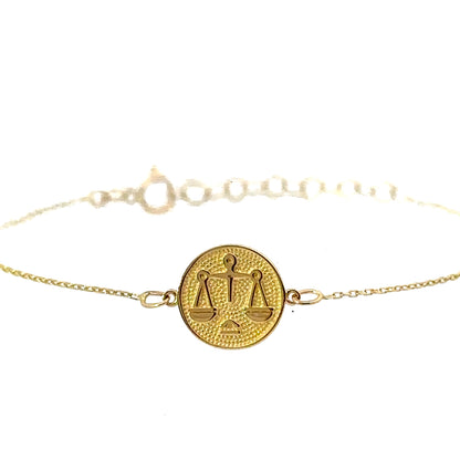 14 Karat Gold Libra Zodiac Disc Bracelet