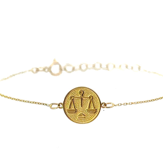 14 Karat Gold Libra Zodiac Disc Bracelet