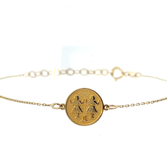 14 Karat Gold Gemini Zodiac Disc Bracelet