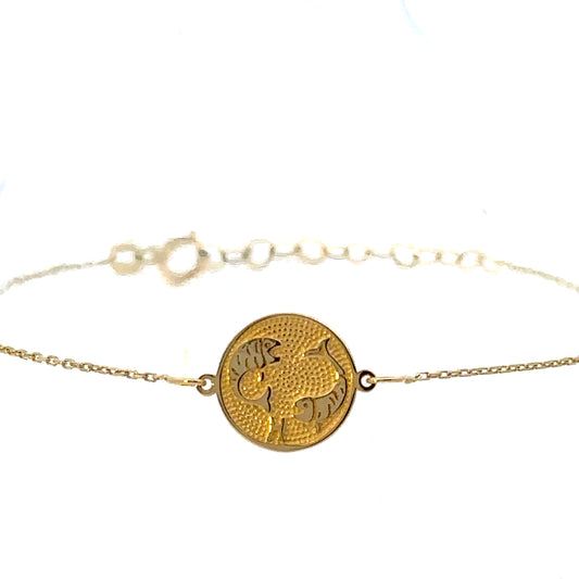 14 Karat Gold Pisces Zodiac Disc Bracelet