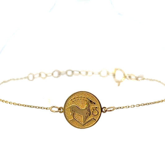14 Karat Gold Capricorn Zodiac Disc Bracelet