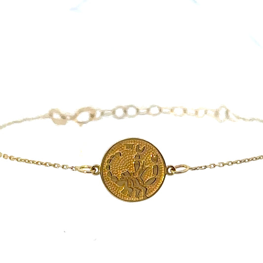 14 Karat Gold Scorpio Zodiac Disc Bracelet