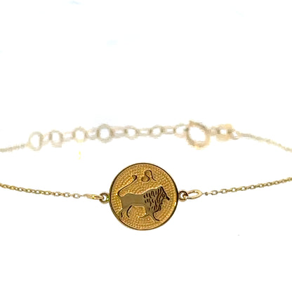 14 Karat Gold Leo Zodiac Disc Bracelet