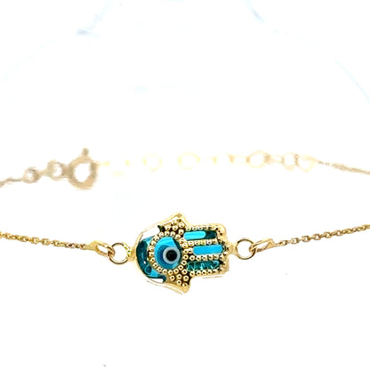 EVIL EYE HAMSA 14 K GOLD BRACELET