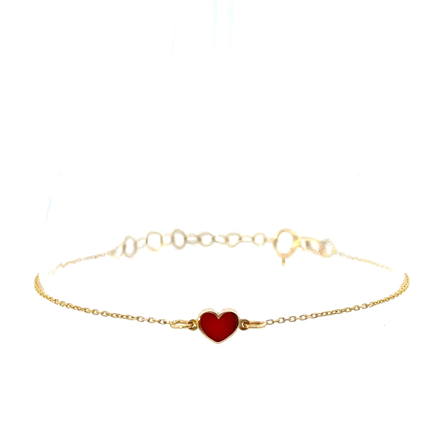 14 Karat Gold Red Enamel Heart Bracelet