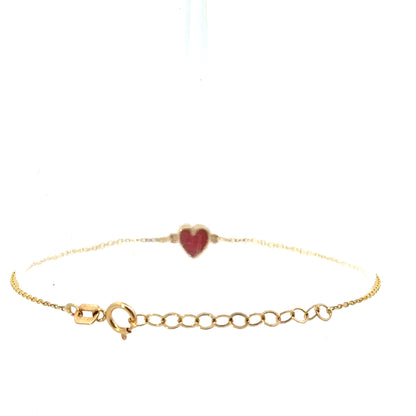 14 Karat Gold Red Enamel Heart Bracelet
