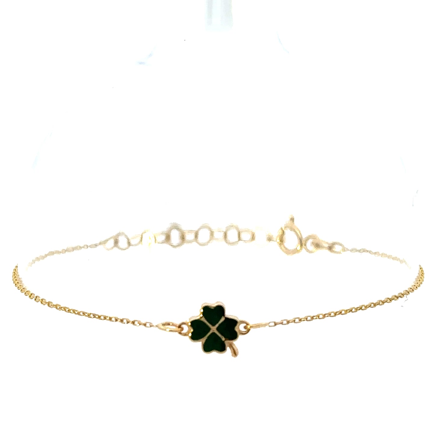 14 Karat Gold Green Enemal Clover Bracelet