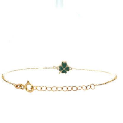 14 Karat Gold Green Enemal Clover Bracelet